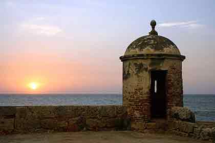 Scenic Sunset View from the historical walls of Old City, Cartagena